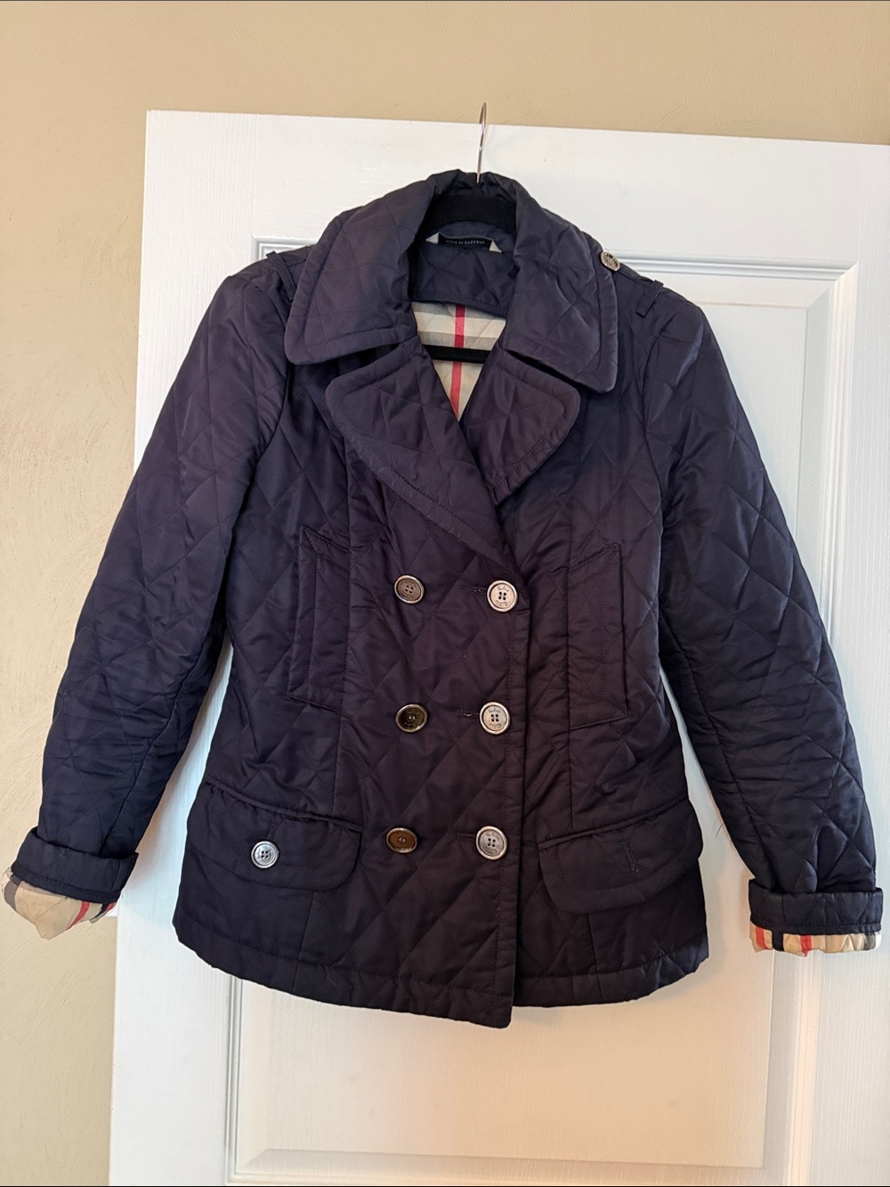 Burberry Navy Quilted Double-Breasted Pea Coat